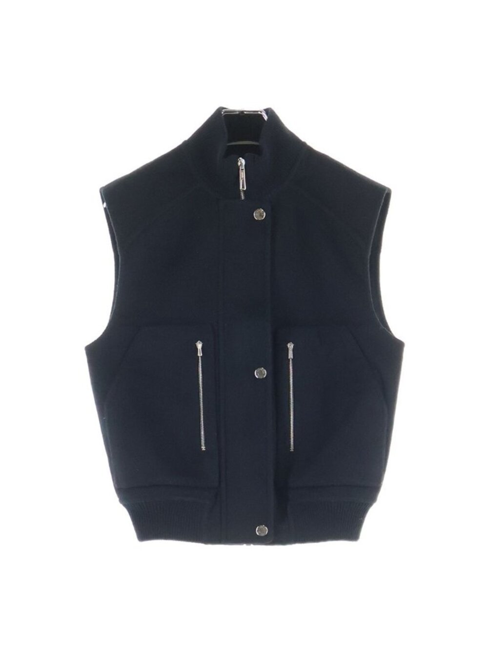 Hermes Sleeveless Bomber Jacket Cashmere Vest Sellier Buttons Black